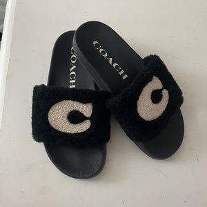 Coach Black Furry Slides